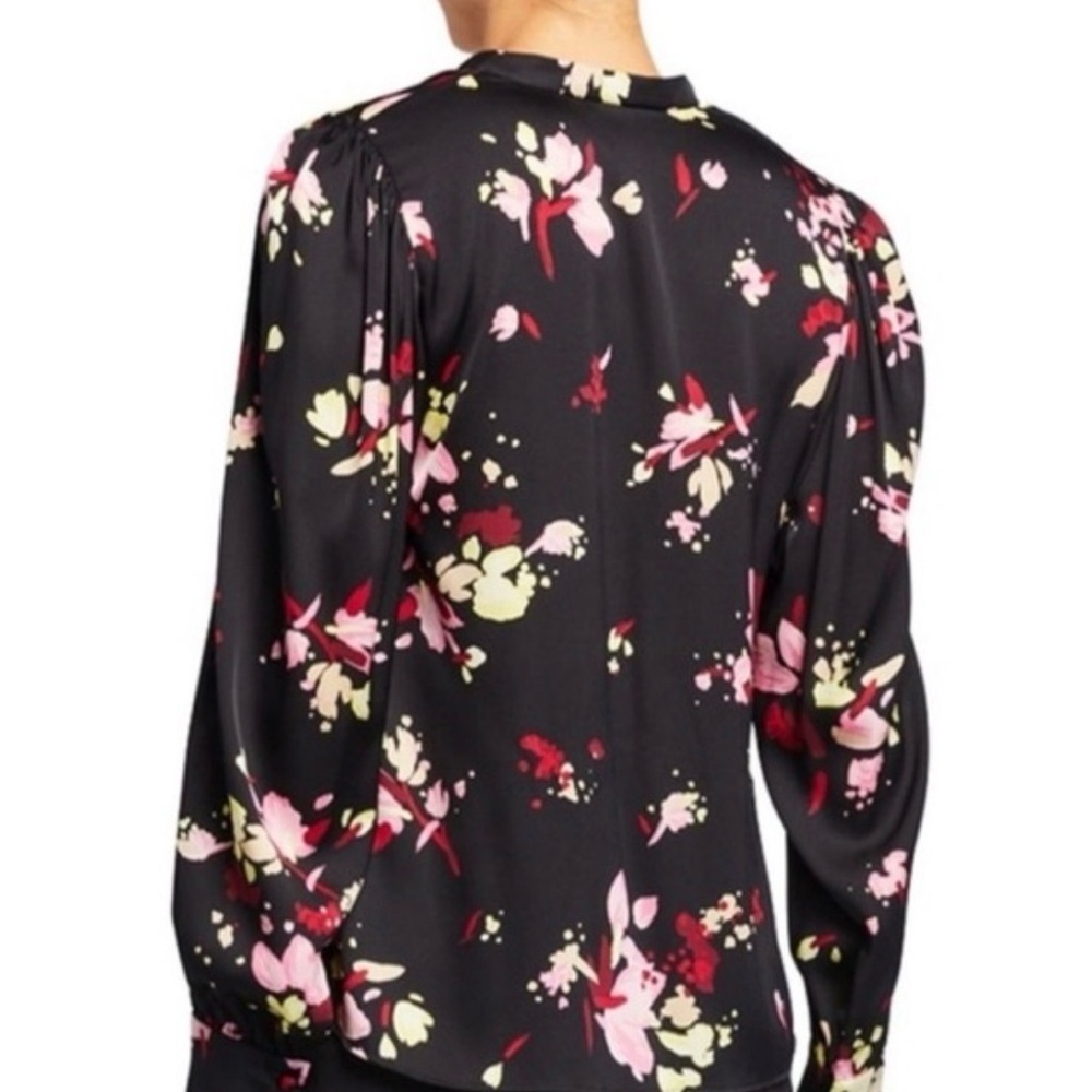 A.L.C. Rivera 100% Silk Floral Blouse Size 12 Black Pink AS-IS Flaws - Picture 2 of 12